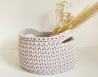 Crochet Basket With Handles, Storage Basket, Home Décor, Recycled Cotton Cord Basket