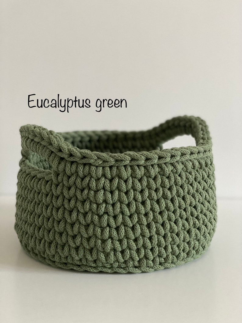 Crochet Basket With Handles, Storage Basket, Home Décor, Recycled Cotton Cord Basket image 7