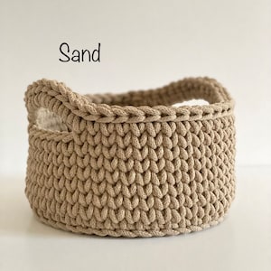Crochet Basket With Handles, Storage Basket, Home Décor, Recycled Cotton Cord Basket image 5