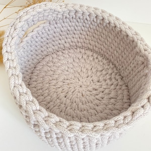 Crochet Basket With Handles, Storage Basket, Home Décor, Recycled Cotton Cord Basket image 3