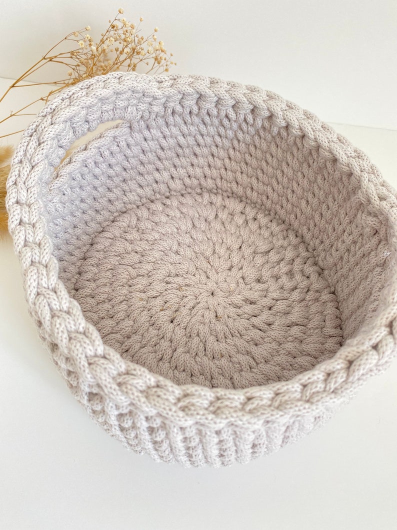 Crochet Basket With Handles, Storage Basket, Home Décor, Recycled Cotton Cord Basket image 3