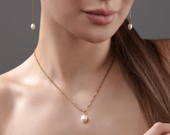 18K Pearl Pendant Earrings • Minimal & Delicate Pearl Earrings • Classic Minimalist Pearl Bundle