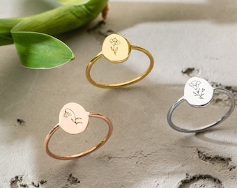 Birth Flower Ring • Minimalist Ring • Bridesmaid Proposal Ring •  Bestie Gift Idea • Personalized Flower Ring for Her • Perfect Gift for Her