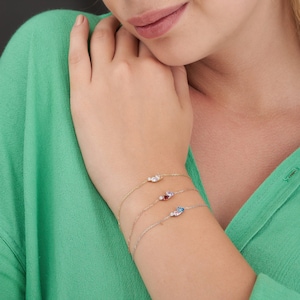 Dainty Silver Birthstone Bracelet • Multi-Stone Elegant Bracelet • Gift for Parents • Couples Bracelet