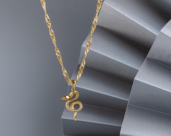 Gold Plated Snake Necklace •  Handmade Precious Necklace • Dainty and Power Necklace • 18K Gold Plated Jewelry
