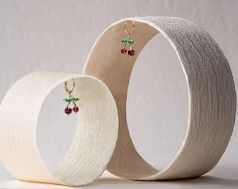 Tarnish Free Cherry Twist and Hoop Earrings  • 18K Gold Plated Stainless Steel Hoops • Antitarnish Waterproof Huggies