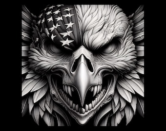 American Flag Eagle Skull Laser Engraving File (CO2, Diode, Glowforge, xTool)