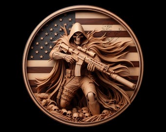 Patriotic Grim Reaper 3D Illusion - Laser Engraving File (Lightburn, Glowforge)