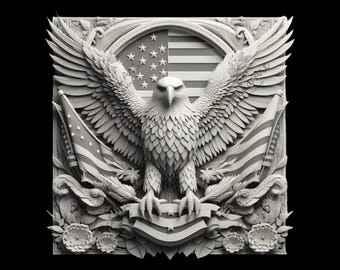 Lasergraveringsfil med 3D-illusion av örn och USA-flagga (digital nedladdning)