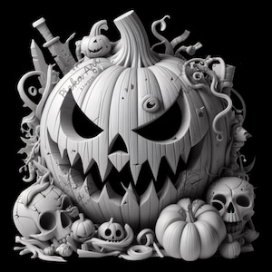 Fichier de gravure laser 3D illusion citrouille d&#39;Halloween - Conception numérique Jack-o-Lantern et têtes de mort, décoration effrayante, CO2, diode, Glowforge, xTool