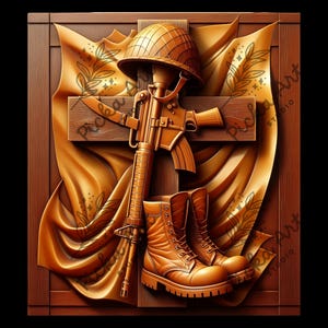 Laser Engraving File | Battlefield Cross 3D Illusion Fallen Soldier, US Military Memorial Download PNG, Army, Veteran, Patriotic Wall Art