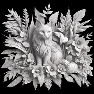 Cat in Flowers 3D Illusion Laser Engraving File – Whimsical Gift for Cat Lovers, Glowforge & xTool Compatible Digital Download