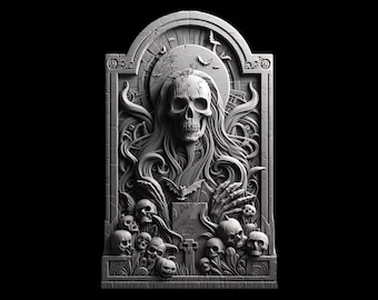Tomb of Skulls 3D Illusion Laser Engraving File: Gothic Halloween Art (SVG, PNG)