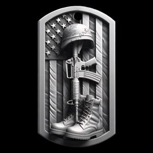 Fallen Soldier 3D Illusion Laser Engraving File | US Military Memorial Dog Tag, Army, Veteran, Patriotic Art CO2, Diode, Glowforge, xTool