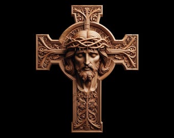Jesus Crucifixion 3D Illusion Laser Engraving File: Crown of Thorns Cross (Lightburn Ready)