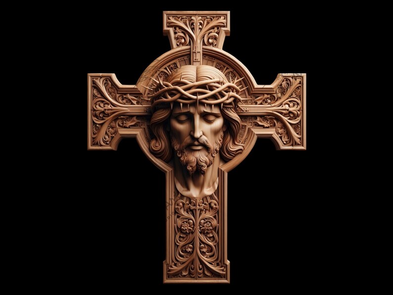 Detailed depiction of Jesus on the Cross in laser engraving file.