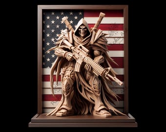 Archivo de grabado láser de la Parca Patriótica: Máscara de calavera, ilustración militar (Lightburn/Glowforge)