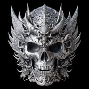 Gothic Horned Skull 3D Illusion | Digital Engraving File for Laser Cut Art | Dark Fantasy Demonic Skull for Glowforge, CO2, Diode, xTool