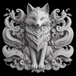 Kitsune Fox 3D Illusion Laser Engraving File – Japoński projekt cyfrowy Trickster Fox, japońska sztuka folklorystyczna, CO2, dioda, Glowforge, xTool