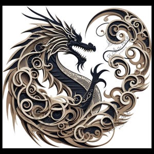 Asian Dragon 3D Illusion Laser Engraving File | Lightburn Compatible Mythical Creature Laser Design, Animal Artwork for CO2 & Glowforge