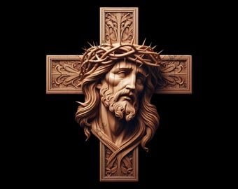 Jesus on Cross Laser Engraving File: Crown of Thorns Design