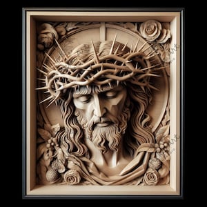 Jesus Portrait 3D Illusion Laser Engraving File | Crown of Thorns Laser Cut Design, Lightburn Ready Christ Picture for CO2, Diode, Glowforge