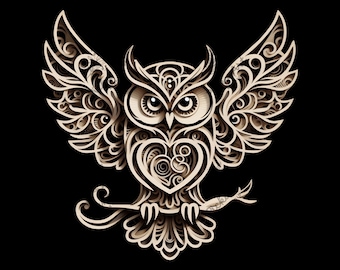 Archivo de grabado láser de ilusión 3D de búho: Diseño único cortado con láser (PNG)