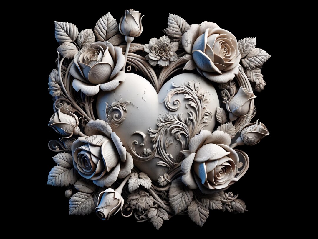 Blooming Love Heart 3D Illusion | Roses and Vines Laser Engraving File ...