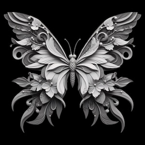 Archivo de grabado láser de mariposas florales: Arte de vida silvestre con ilusión 3D (SVG, PNG)