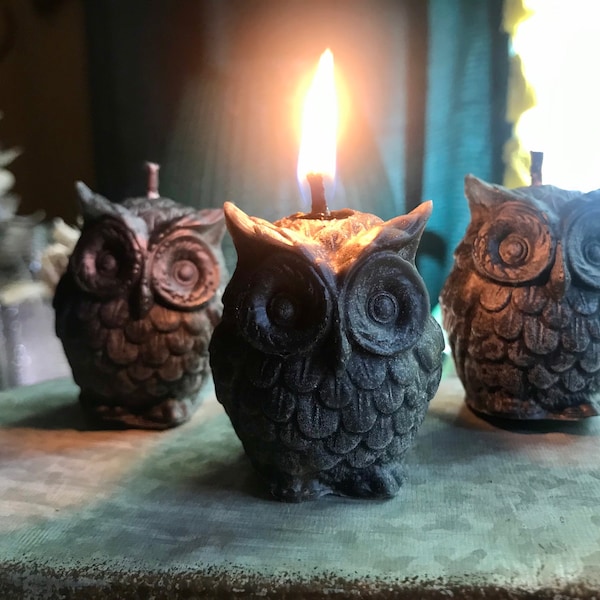 Dark Owl Trio Candle- Ritual/ Protection/ Intention/ Spell/ Beeswax/ Natural/ Handmade