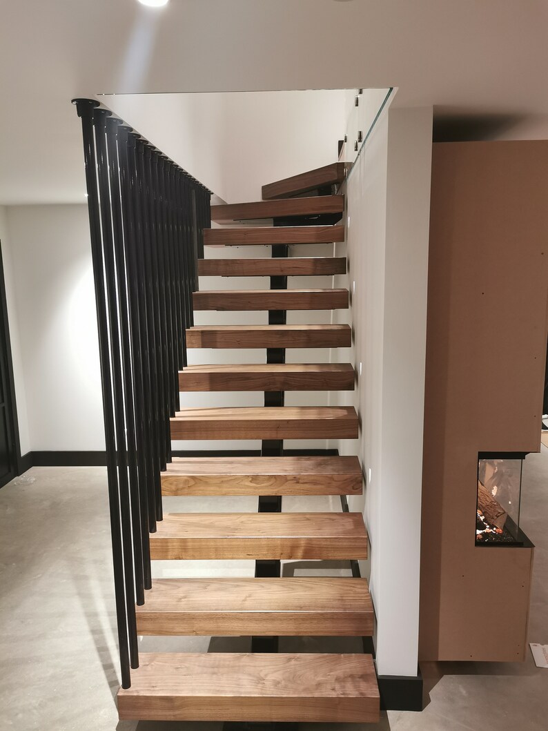 Floating Stair Treads Walnut Wood Solid Wood Thick Stairs Etsy