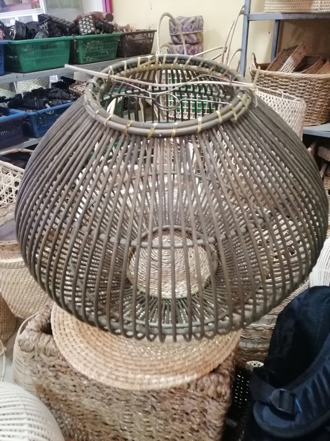 Light Pendant Wicker Lamp shade Cane pendant Cane wall Etsy