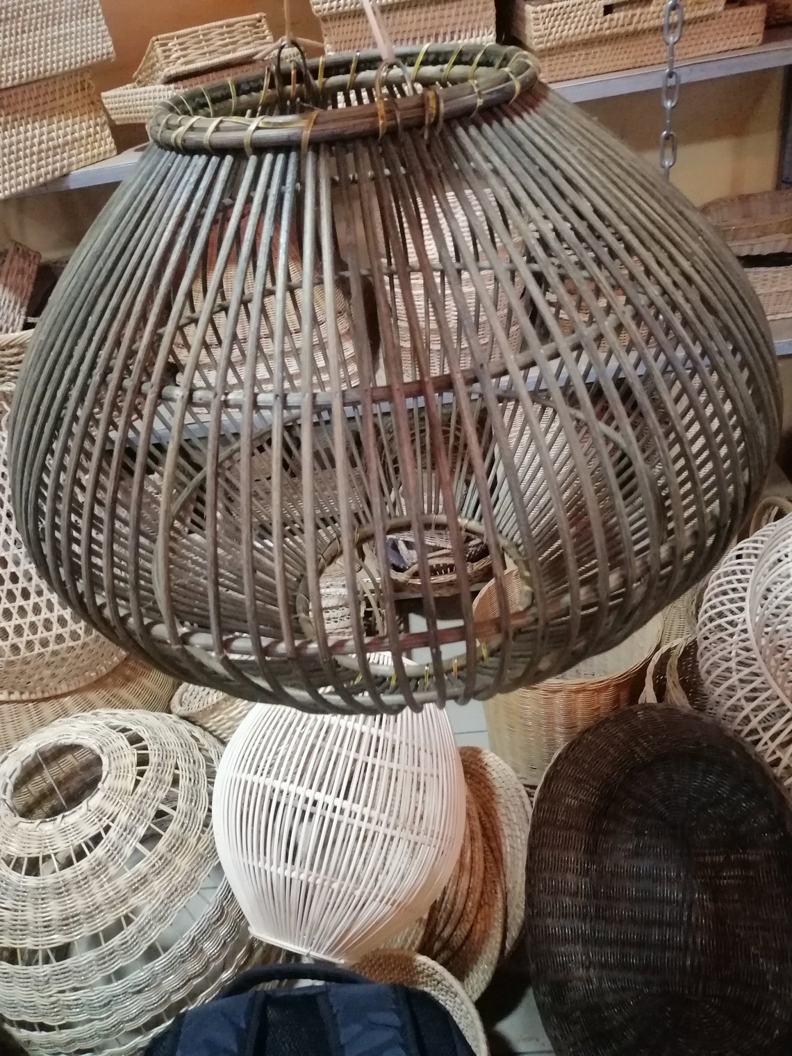 Light Pendant Wicker Lamp shade Cane pendant Cane wall Etsy