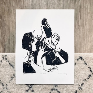 Hand study linocut print | hands block print | printmaking | home decor