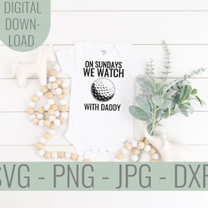 Op zondag kijken we golf met papa SVG, baby golfoutfit gesneden bestand, baby eerste verjaardag SVG, golf familie Cricut svg,