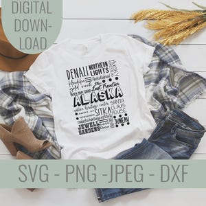 Alaska State Standorte, Alaska Wort Kunst SVG-Datei, SVG SVG berühmte Orte und Symbole, Alaska Zustand, Cricut geschnitten Datei, Alaska Shirt Datei