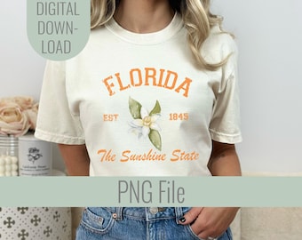 Florida PNG. State Flower PNG Design, The Sunshine State, Florida State Shirt Design, Orange Blossom Design, Florida Flower Shirt Digital
