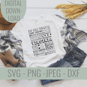 Virginia State Locations, Virginia Word Art SVG File, SVG Famous Locations and Icons file, Virginia State, Cricut file, Virginia shirt file