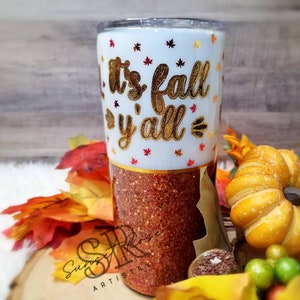 It&#39;s Fall Y&#39;all Glitter Tumbler | Fall Autumn Theme Cup | 20oz Tumbler Ready to Ship | Ready Made