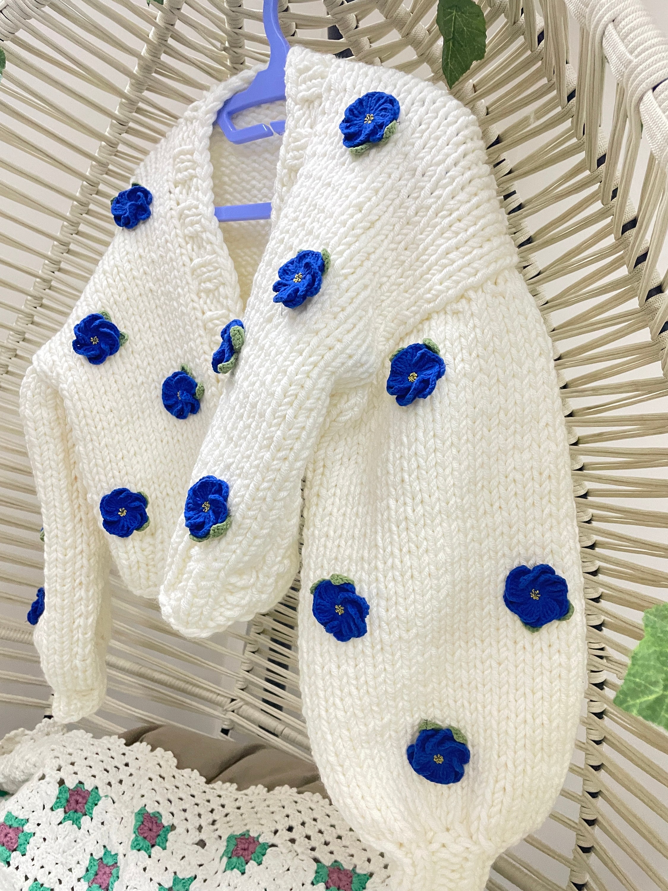 Blue Rose Chunky Knit Cardigan: Handmade Trendy Sweater - Etsy