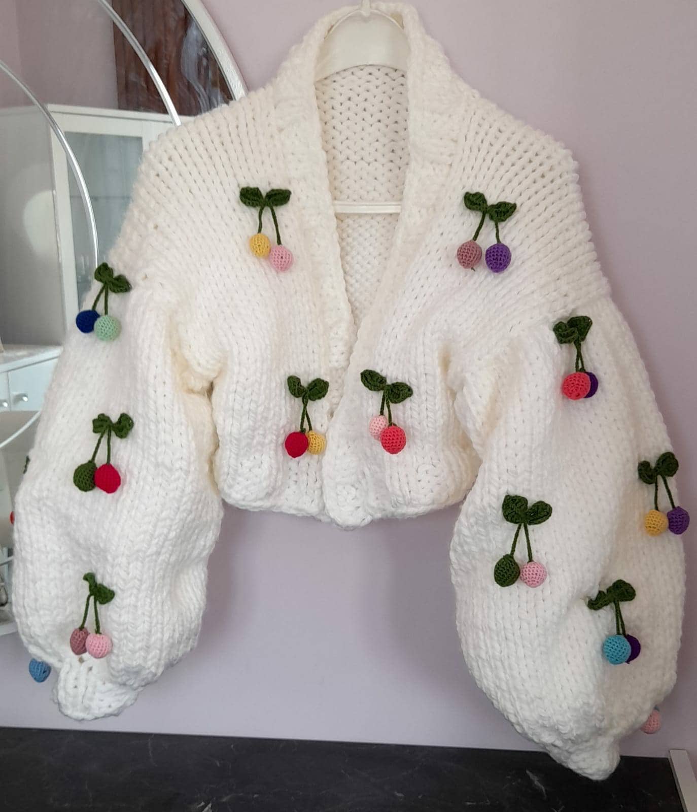 Cherry Chunky Knit Cardigan: Oversized Cropped Sweater - Etsy