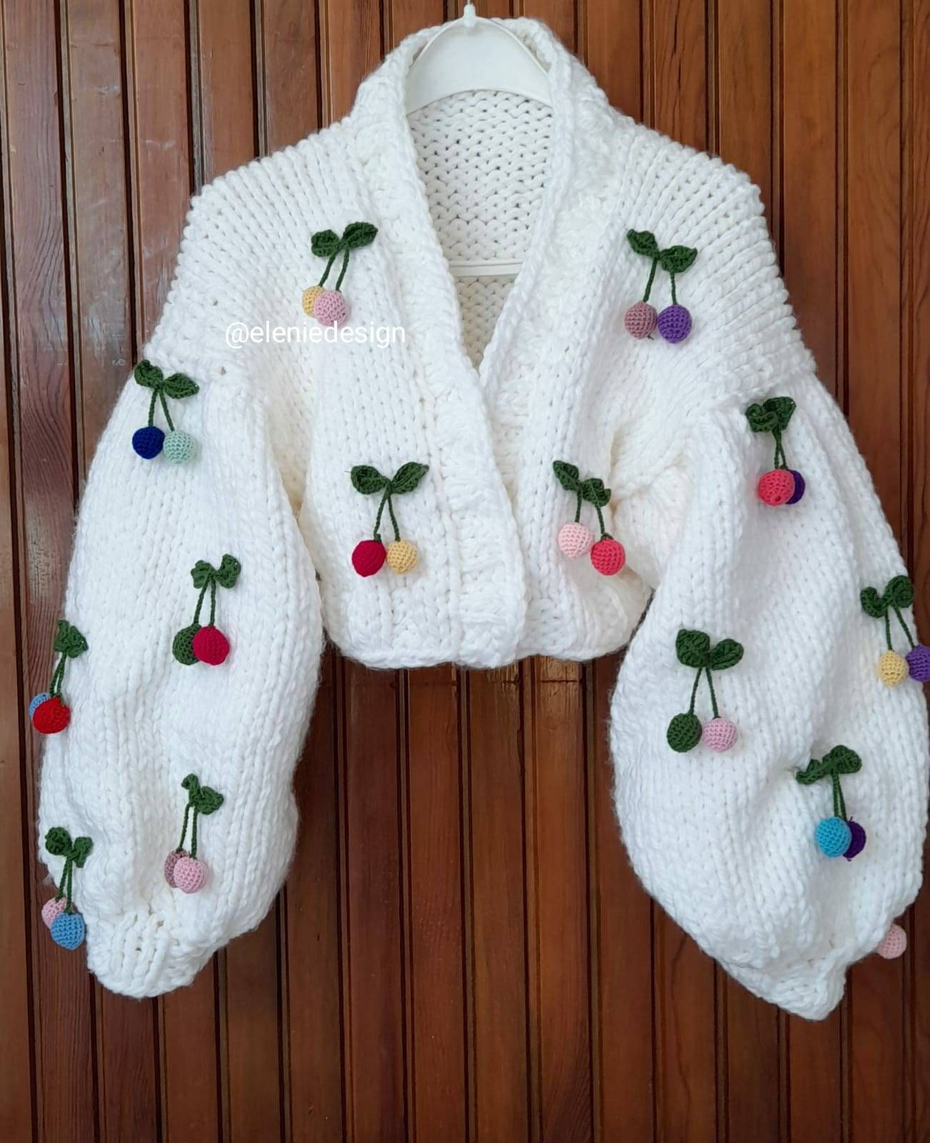 Cherry Chunky Cardigan, Oversized Chunky Cardigan, Cloudy