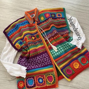 Granny Square Afghan Vest, Granny Square Vest, Patchwork Vest, Colorful Vest for Women, Granny Square Waistcoat, Gifts for mom