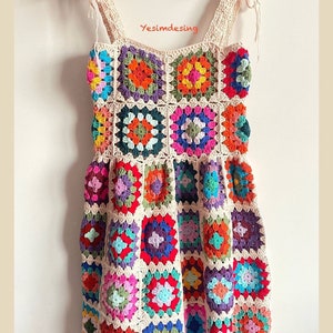 Handgemachtes häkeln Oma quadratisches Kleid: Boho Patchwork Festival Outfit
