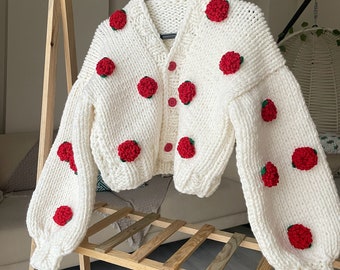 rose cardigan, rose embroidered cardigan, flower embroidered cardigan, gift for her