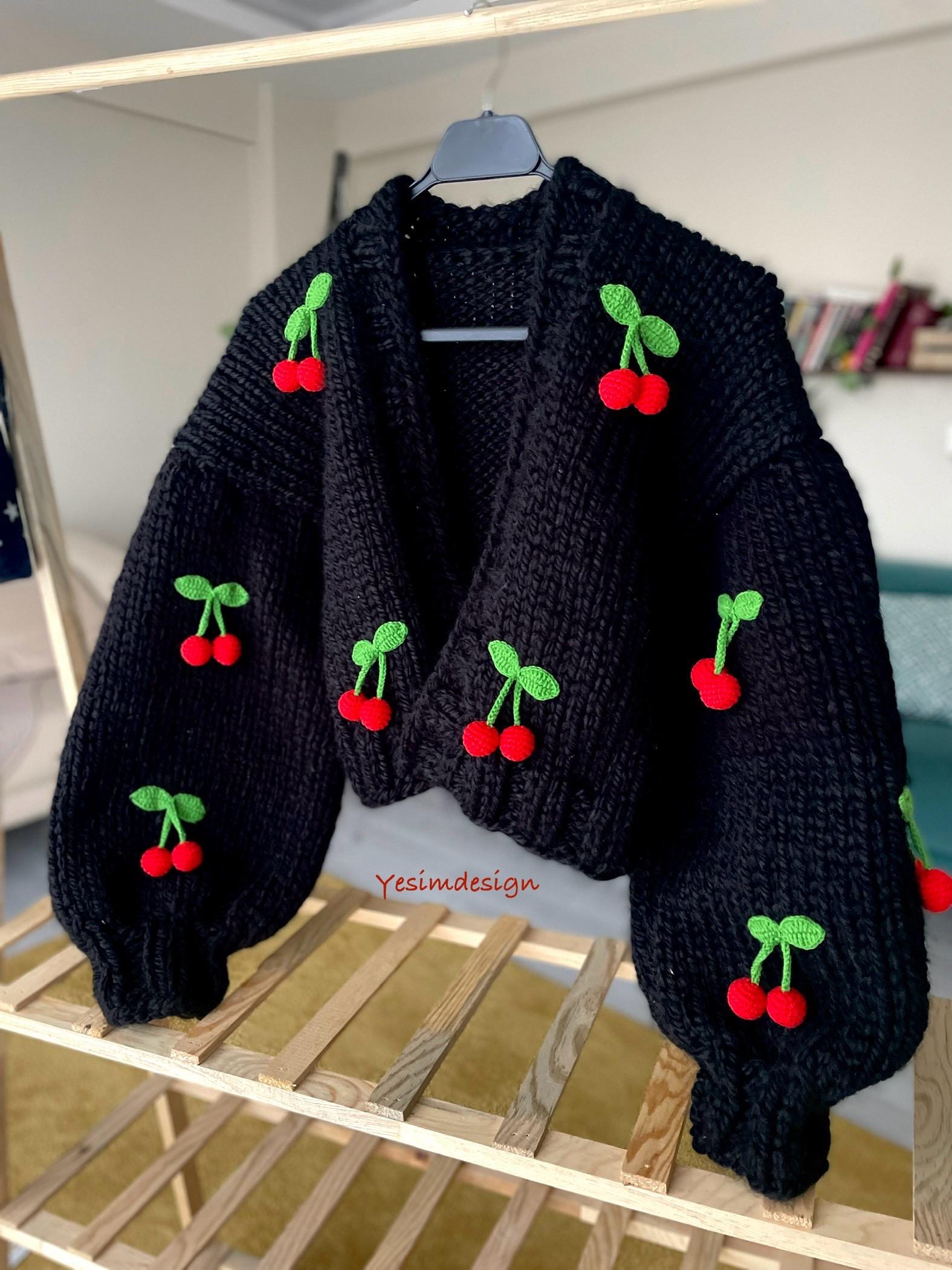 Hand Knit Chunky Cherry Cardigan: Women's Wool Sweater - Etsy