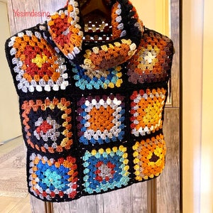 Crochet Granny Square Sweater Vest for Women, Granny Square Sweater, Granny Square Vest, Handmade Granny Square Top