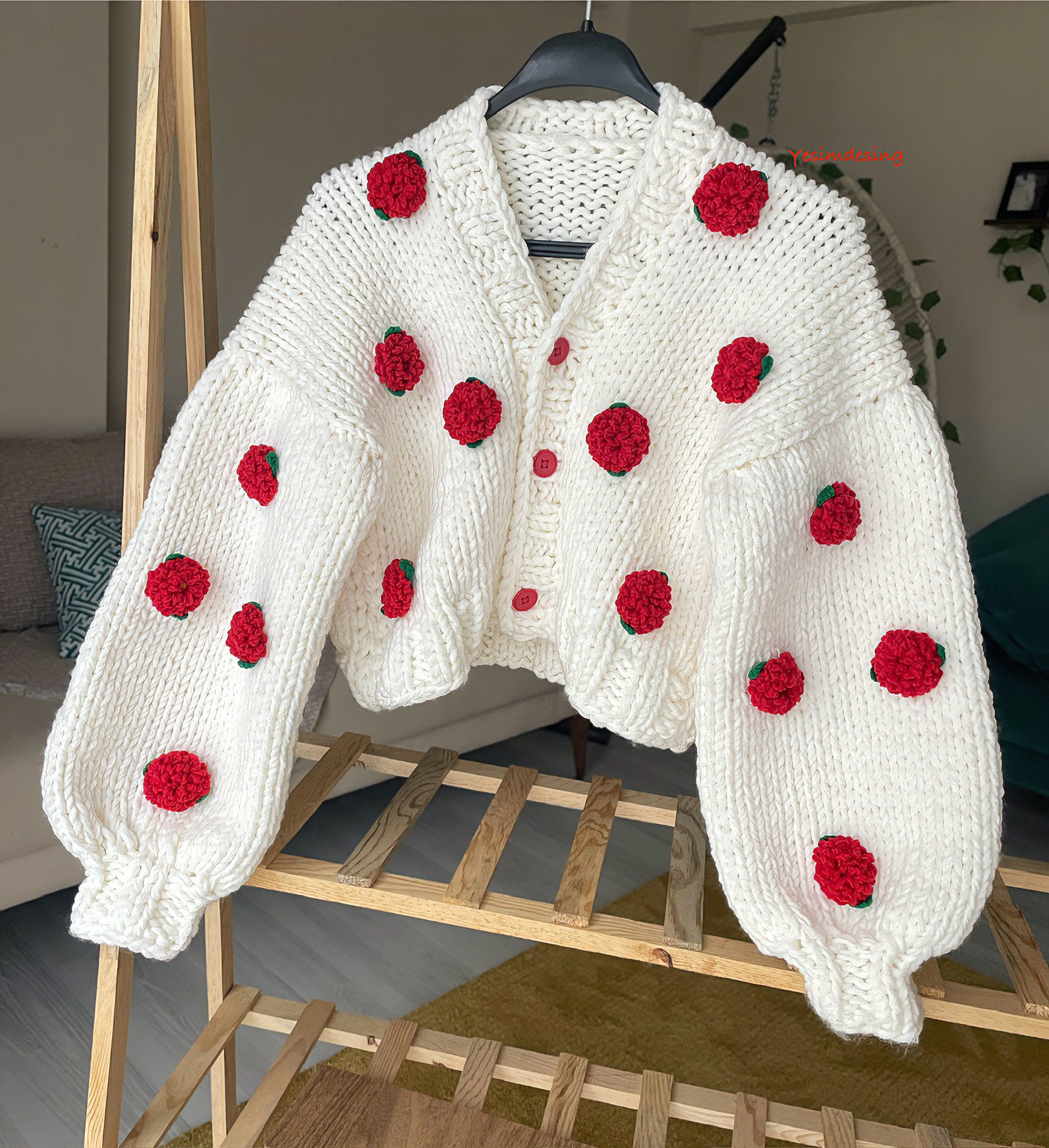 Roses Cardigan, Roses Knit Sweater, Gift for Her, Cozy Rose