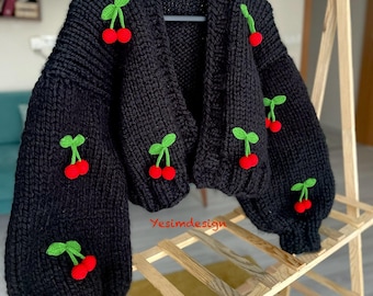 Cherry Cardigan, Cherry Sweater, Fruit Patterned Cherry