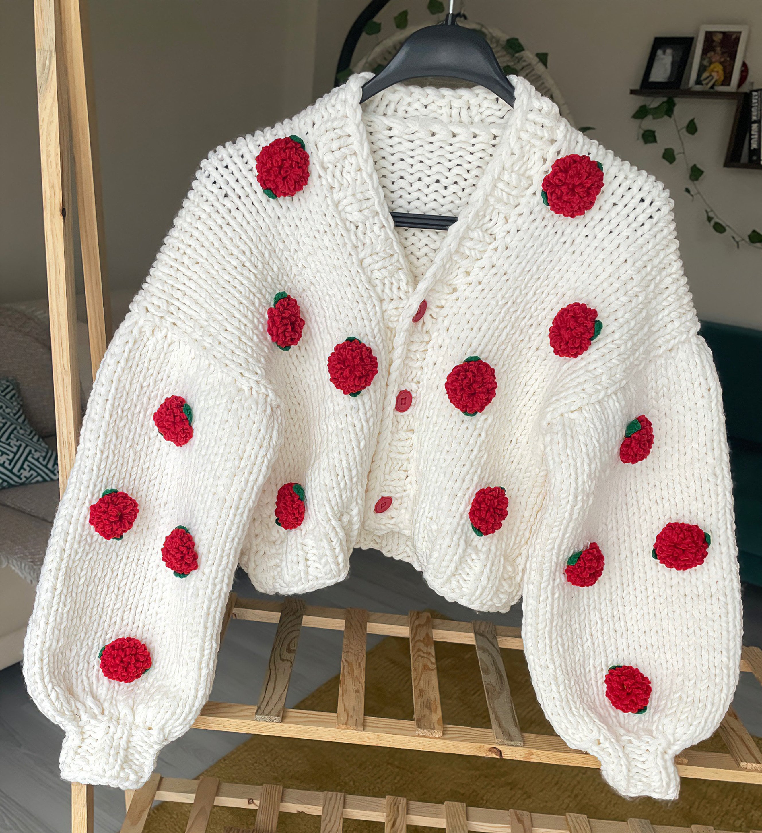 Hand-knitted Roses Cardigan: Floral Embroidery Sweater - Etsy